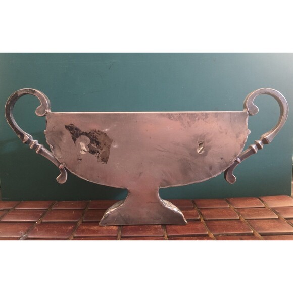 Vintage Urn w/ Floral Pattern Wall Vase Silvertone Solid Brass 12.25"x6.25" - Picture 5 of 5